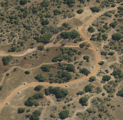 Aerial view of Skyline sporting clays course at Staccato Ranch